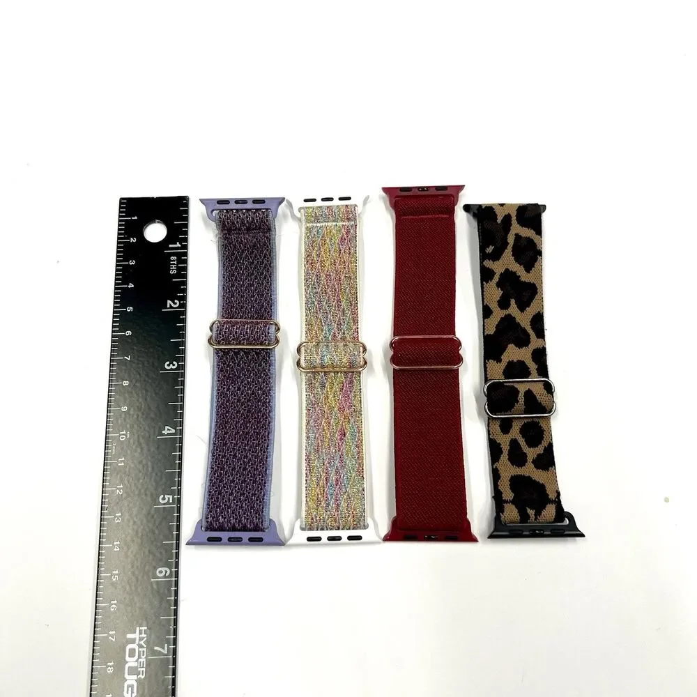 Set Of 4 Adjustable Stretchy Smartwatch Bands Red Purple Leopard & Multi 42-45mm